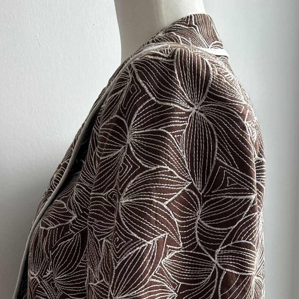 Nygård Collection Chocolate Pure Linen Floral Embroidered Jacket – US 12 - Picture 5 of 11